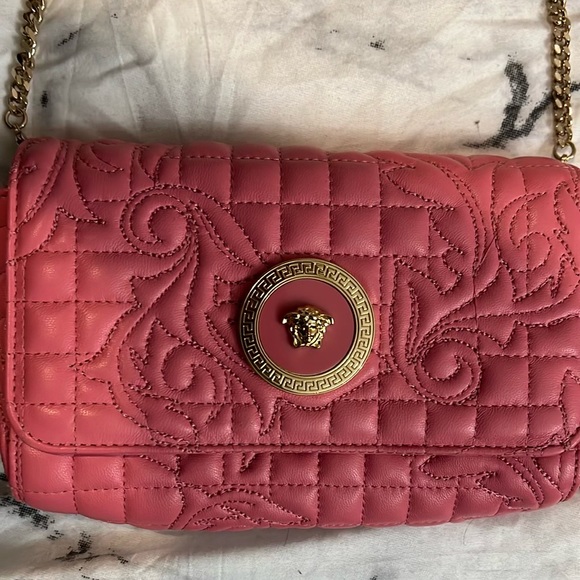 Versace Women’s Pink Leather Quilted Small Crossbody Bag. $600 - Picture 3 of 5